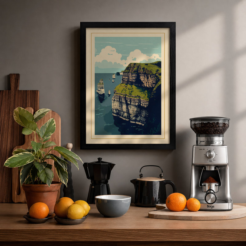 Seabird Cliff Coastal - Framed Print, Black, A3 - 42.0 x 29.7 cm