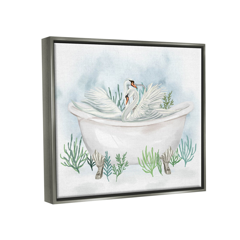 Swan Duo Bathaign Botanicals, art de la giclée encadrée par Ziwei Li, H 17 po x l 21 po x P 1,7 po, Cadre flottant gris