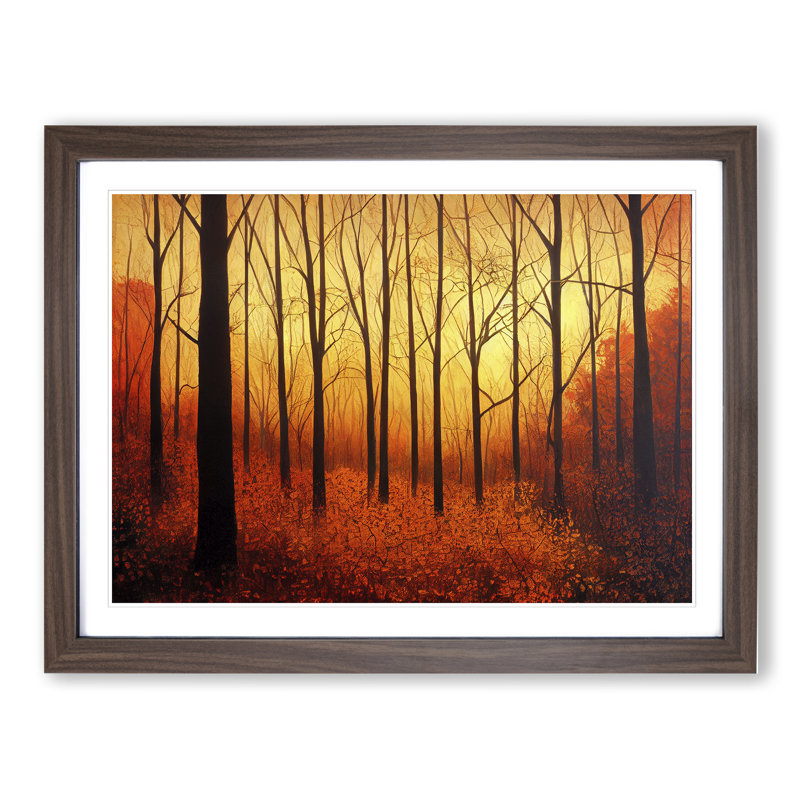 An Autumn Forest Sunrise - Single Picture Frame Print, 34cm H x 46cm W x 2cm D, Walnut