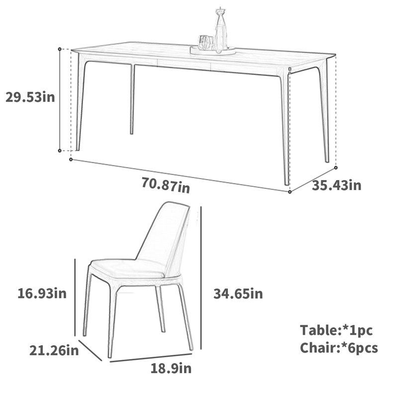 6 - Person Four Leg Dining Set, 29.53"H x 70.87"L x 35.43"W