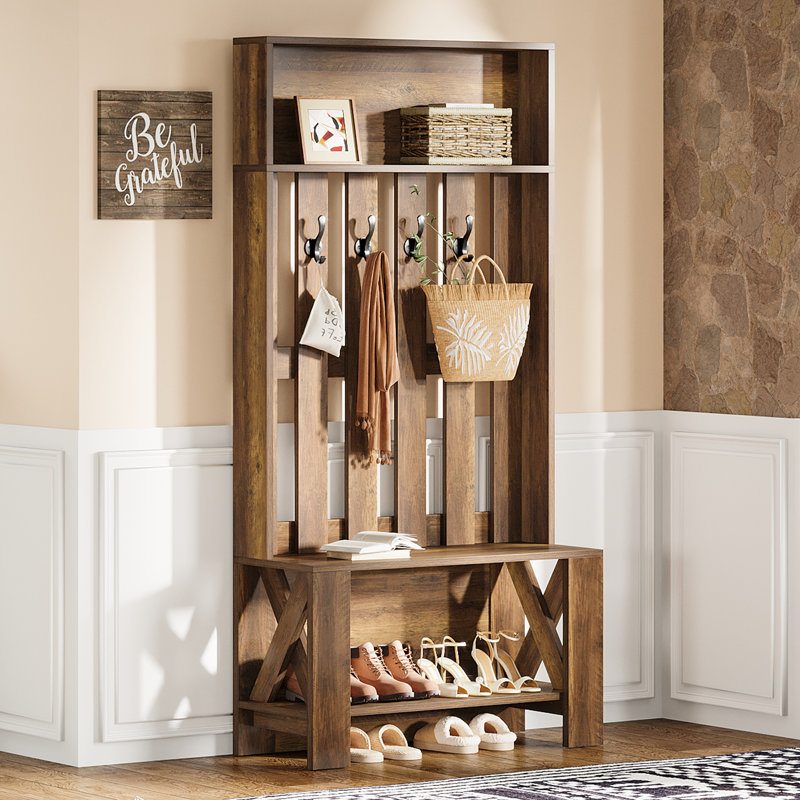 Arbre d'entrée 70,9 "avec banc et rangement pour chaussures, Brown