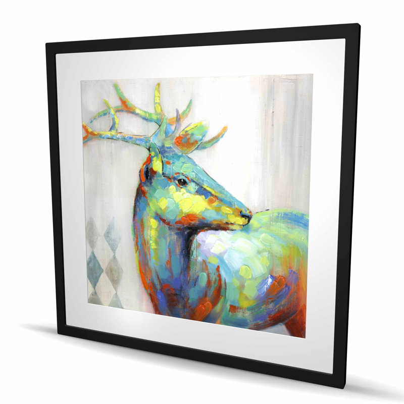 Cerf tacheté de couleur abstraite - reproduction encadrée avec passe-partout
