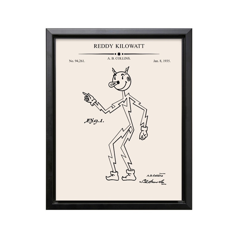 Reddy Kilowatt Blueprint, Black Framed, Canvas, 24"H x 32"W