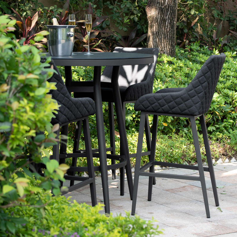 Caffin Outdoor Fabric 4 Seat Round Bar Set, Charcoal, Black