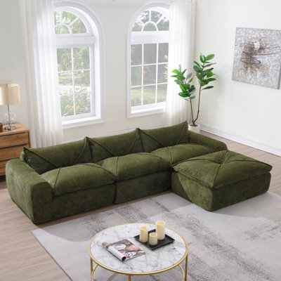 Canapé de 116 po entièrement compressé avec mousse à haute densité, dossier et coussin de siège intégrés, bordure décorative, conception sans pieds sans cadre, aucun assemblage requis, combinaison libre, chenille de particules