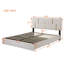 Grand lit plateforme tapissier avec système de rangement hydraulique, aucun sommier tapissier, beige
