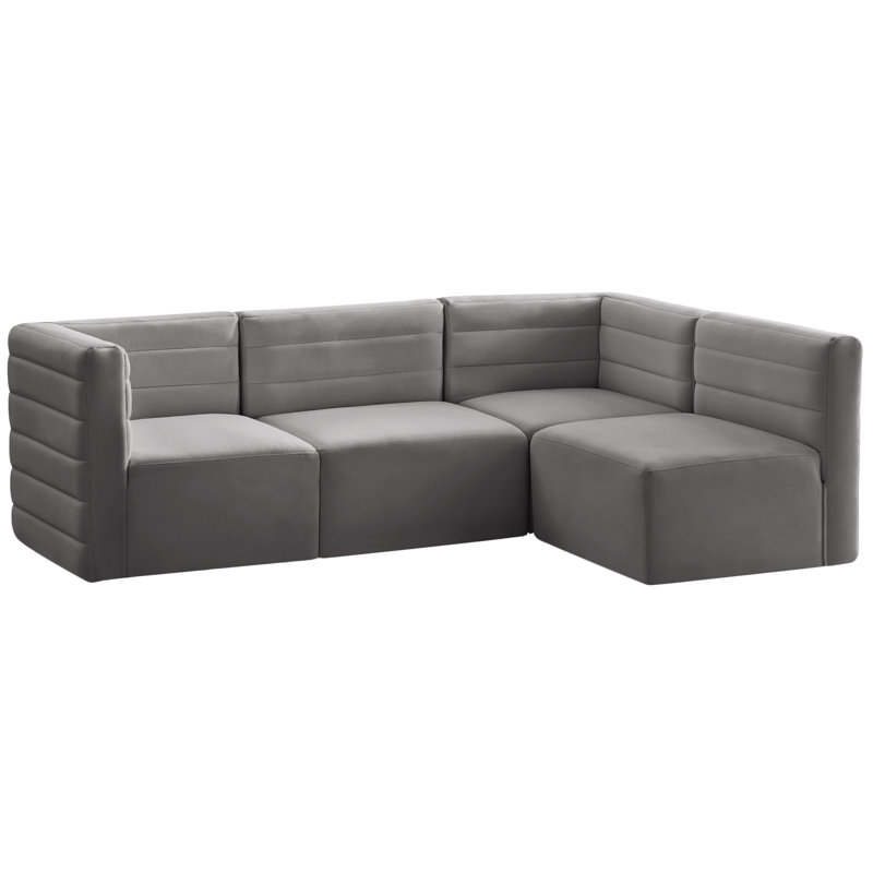 Enso Velvet L-Shaped Sectional Reversible, Grey Velvet