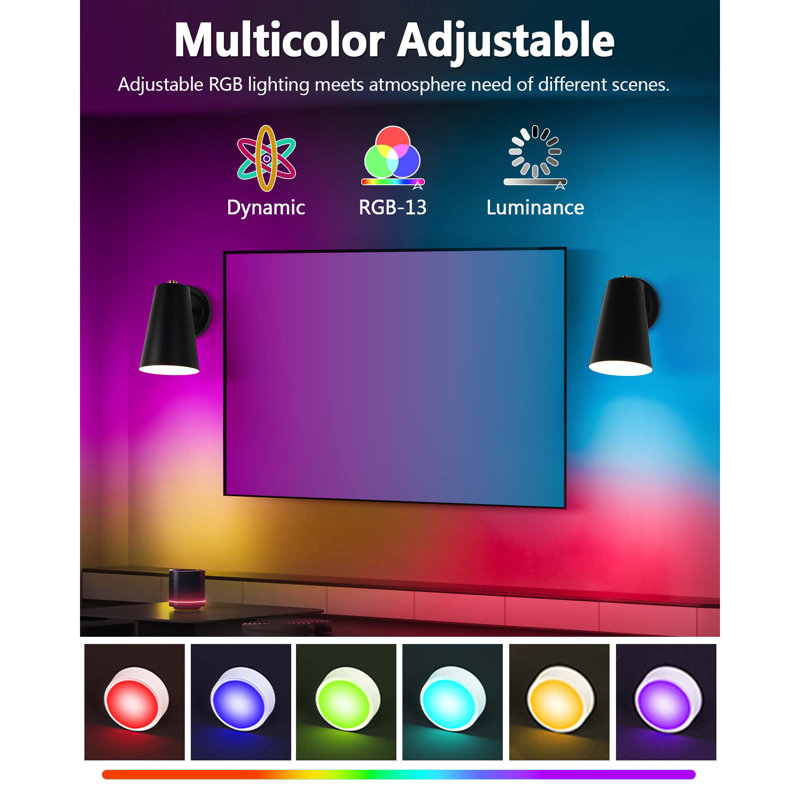 Modern LED Dimmable Color-Changing and Timer Wall Sconce with Matte Black Metal Frame and Gold Accents, for Bedroom, Living Room, Hallway