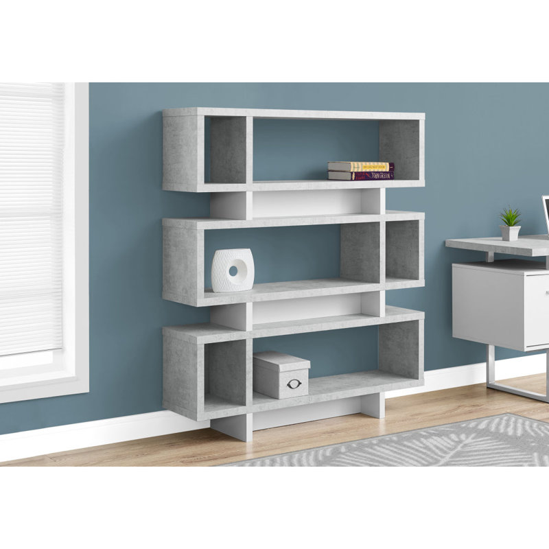 Bibliothèque, bibliothèque, étagère, 4 niveaux, H 55 po, bureau, chambre à coucher, stratifié gris et blanc, contemporain, moderne