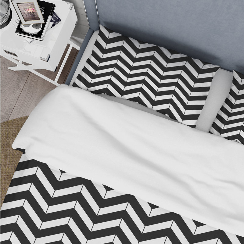 Ensemble de housse de couette Traditional Black Herringbone, Housse de couette très grand et 2 très grandes t