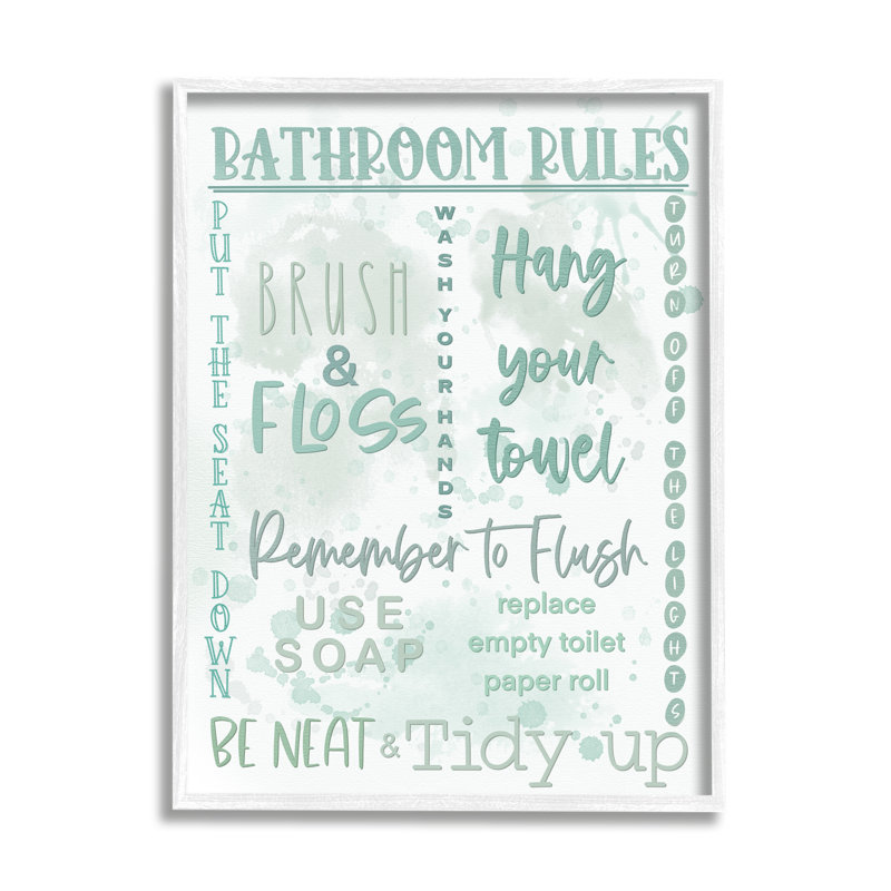 «Green Bathroom Rules» par Matthew Piotrowicz, reproduction sur bois sans cadre, H 15 po x l 10 po x P 0,5 po