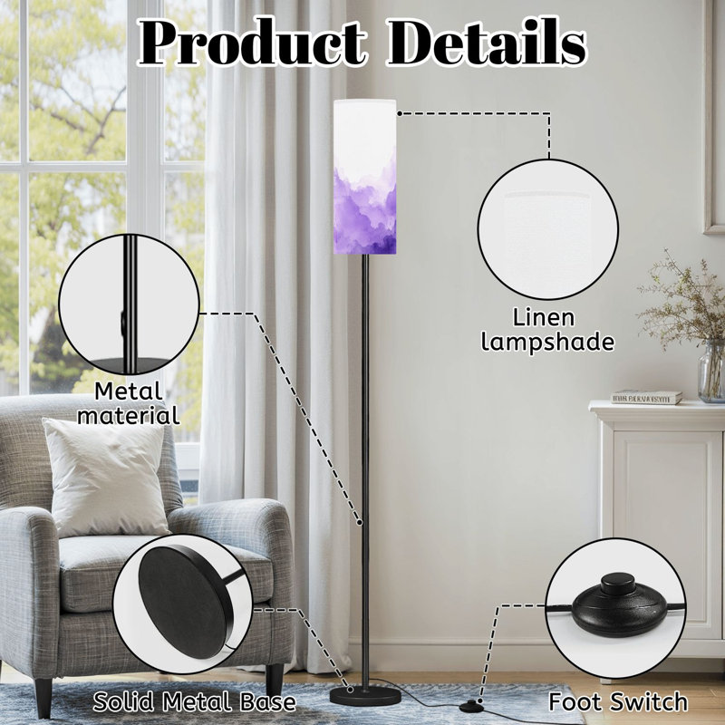 Lampe sur pied à aquarelle mauve à intensité variable moderne avec télécommande et interrupteur au pied avec abat-jour et lampe sur pied pour le bureau de la chambre à coucher