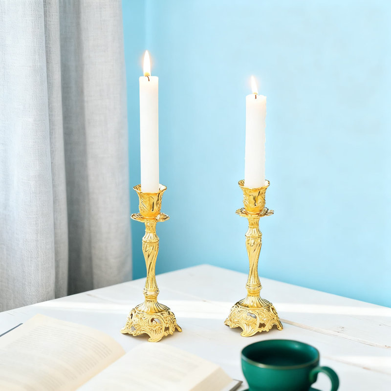 Ornate Candlestick Holders Set Of 2, Deluxe Taper Candle Holders For Weddings, Christmas, And Centerpiece Decor