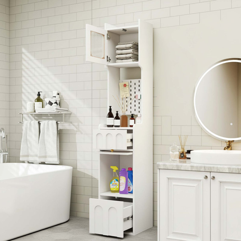 70.87" Tall Bathroom Storage With 1 Door And 2 Drawers, Narrow Floor Unit For Bathroom, Kitchen, Entryway, White