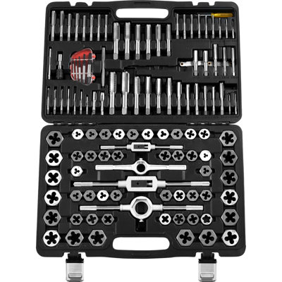 Ensemble de tarauds et de matrices, 116 pièces de taille métrique et SAE, tiges et filières en acier, outil de filetage essentiel pour couper les fils internes externes, avec accessoires complets et étui de rangement | 18,90 po x 12,99 po x 2,95 po