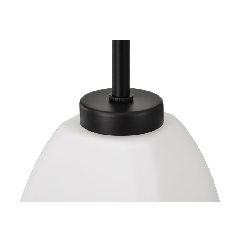 1-light Mini Pendant With Pyramid Shaped Etched White Glass Shade, Matte Black