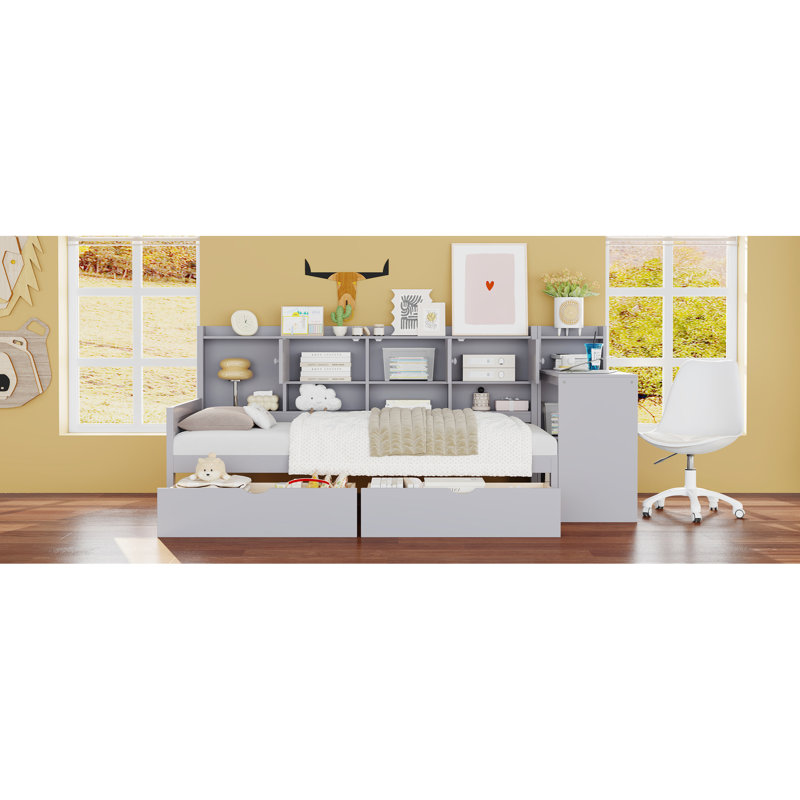 Lit de jour simple multifonctionnel avec rangement, bureau et tablette intégrée - pour une utilisation quotidienne