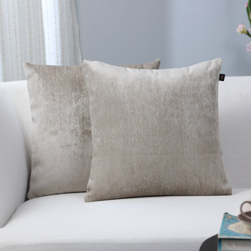 Herringbone Stone Colour Jacquard Cushion Cover (Set Of 2), 18"H x 18"W