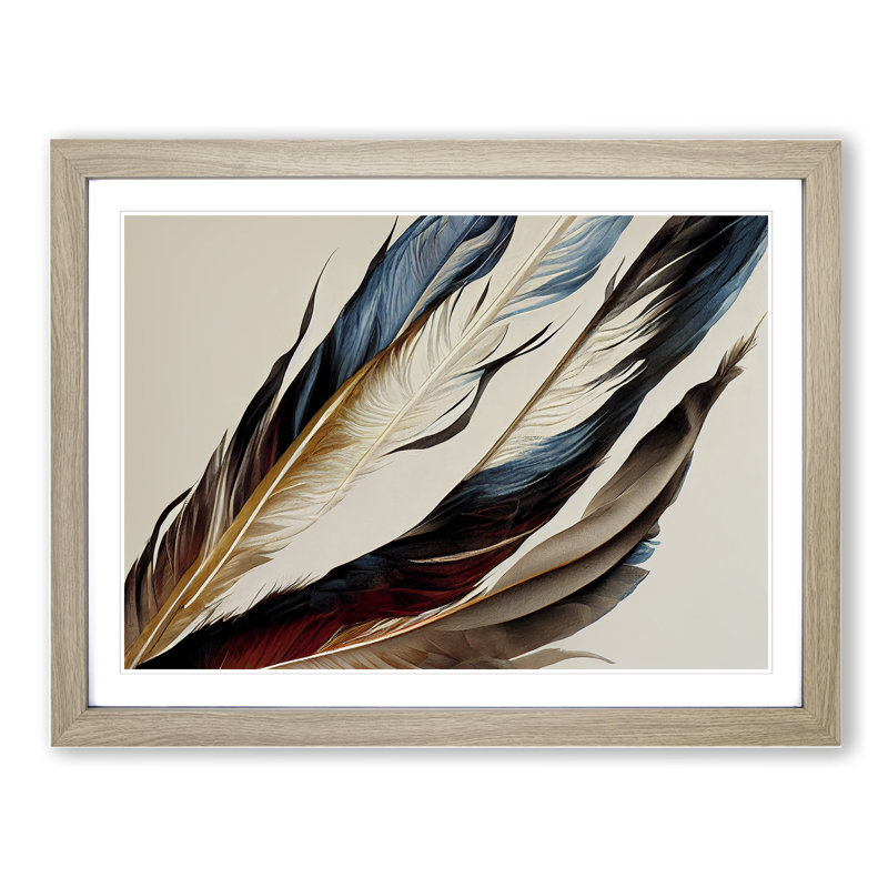 Beauteous Bird Feathers - Framed Print, 25cm H x 34cm W x 2cm D, Oak