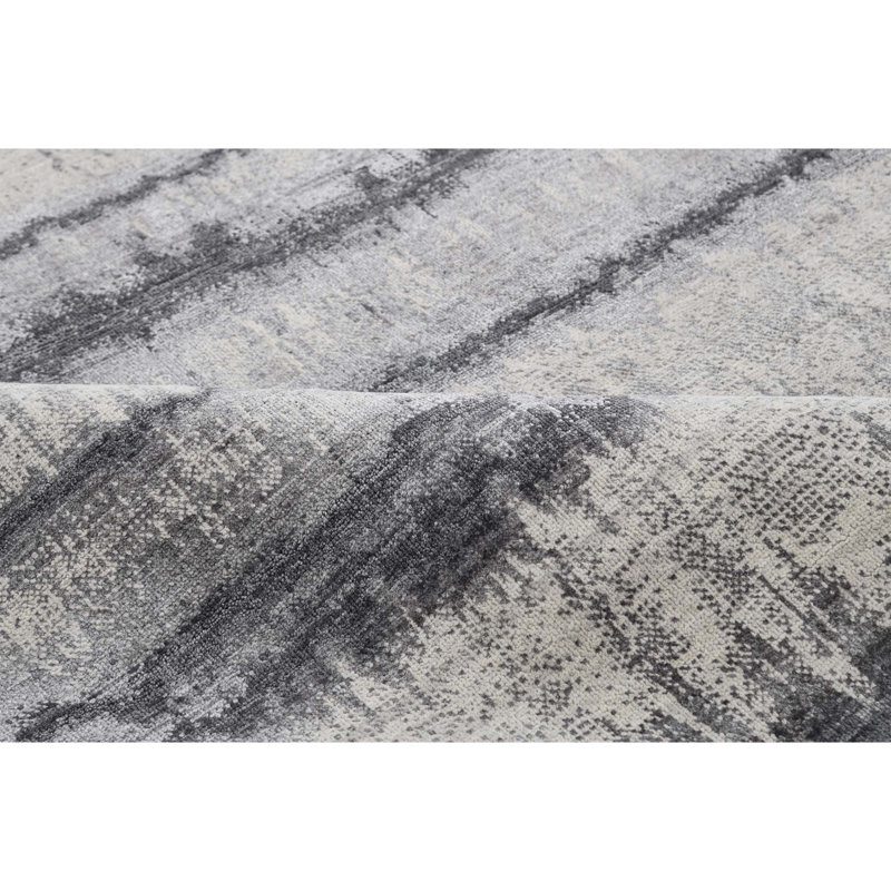 Handmade Silk and Wool Striped Area Rug, Rectangle 9' x 12'