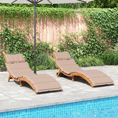 Toddrick Outdoor Acacia Solid Wood Double chaise with Cushions