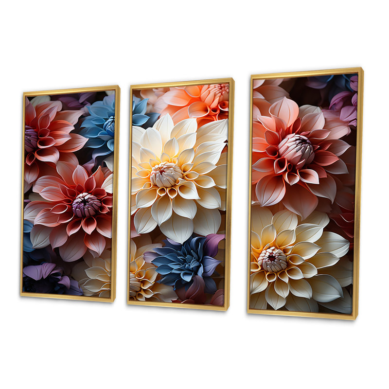 Ensemble de salon coloré Dahlia Efflorescence Tranquility - Dahlia, Cadre flottant doré, H 40 po x l 60 po x P 1 po