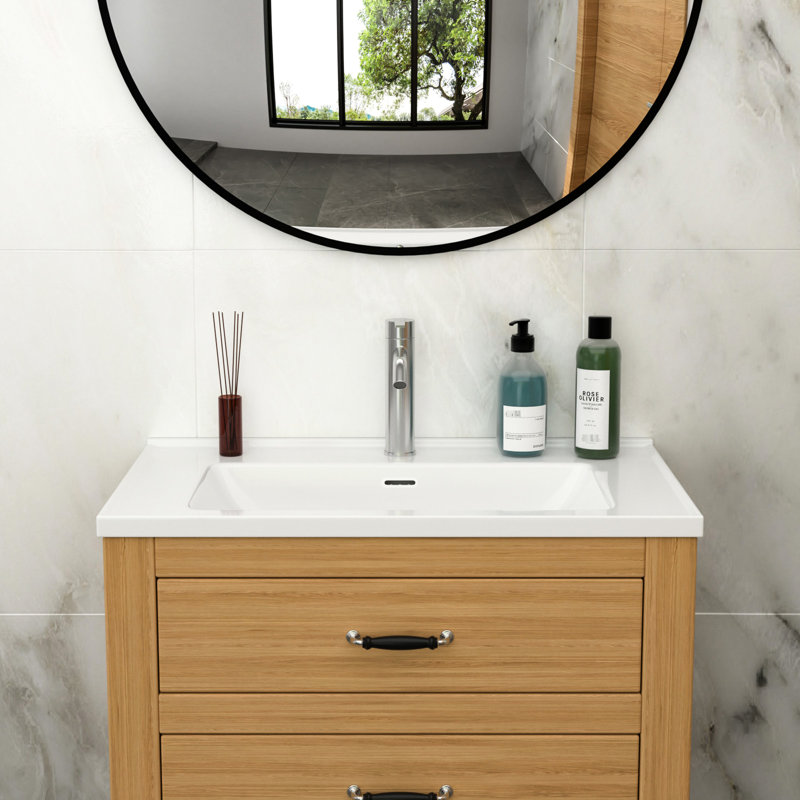 Lavabo de meuble-lavabo rectangulaire 32 po x 20 po, blanc, 1 trou de robinet, trop-plein, teinture, faible absorption d'eau, surface lisse acide, espace pour l'évier personnel avec finition, articles, conception pratique