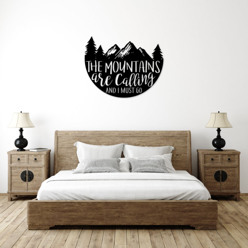 Art mural en métal The Mountains Are Calling, Noir