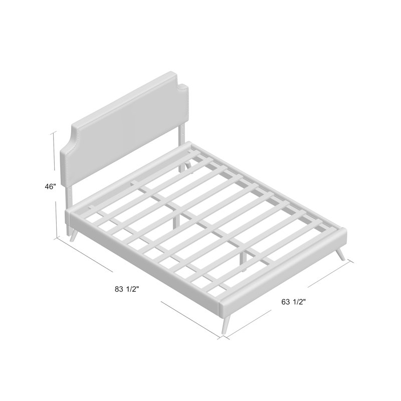 Laura Vinyl Platform Bed with Round Splayed Legs, White, Queen