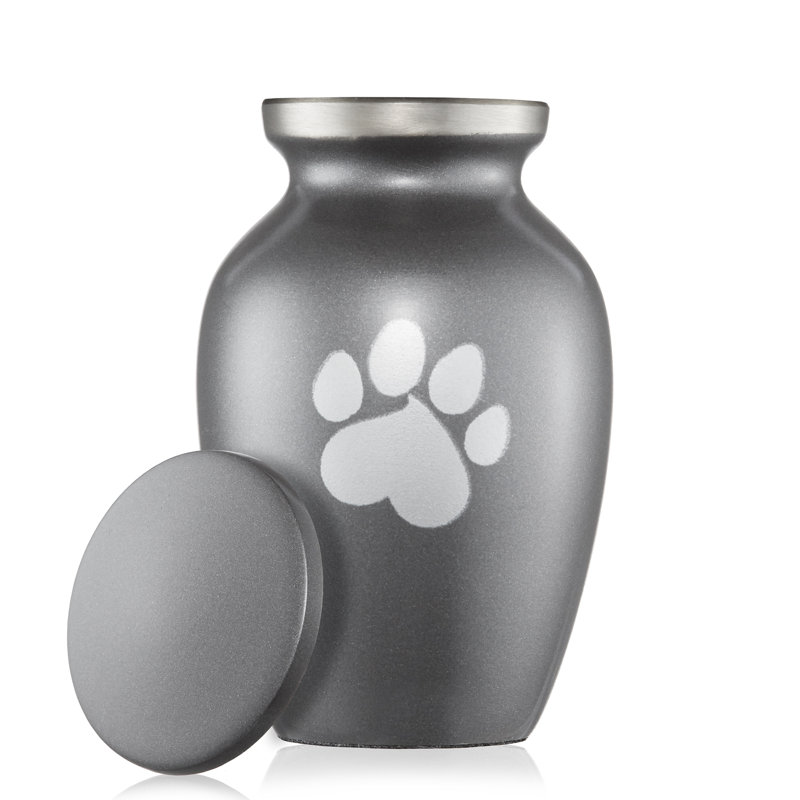 Decorative Miniature Keepsake Paw Print Pet Urn, Gray