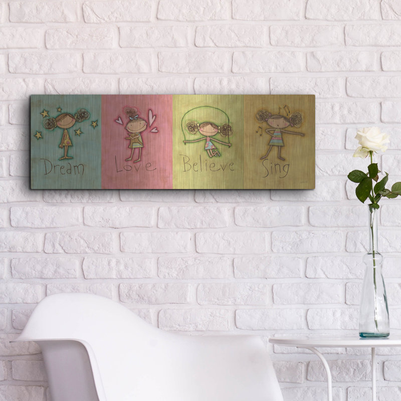 «Dream Love Believe Sing» par Anne Tavoletti, art mural en métal, H 12 po x l 36 po