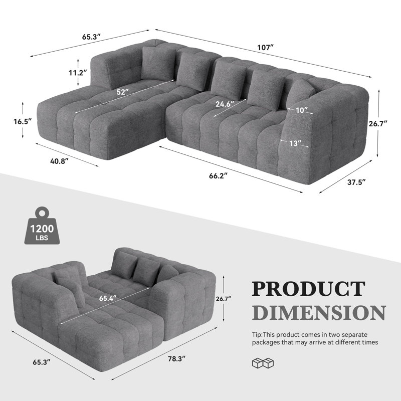 Canapé modulaire Boneless Couch, Polyester gris