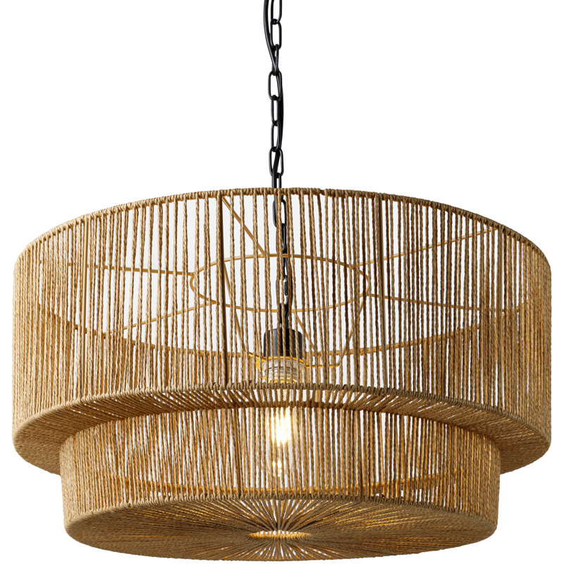 Luminaire suspendu tambour 1 lumière Devonya, Papier naturel noir, H 25 po x l 25 po x P 25 po