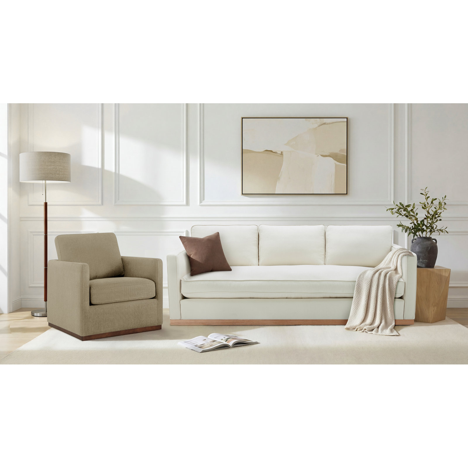 Bobbi 2-Piece Linen Living Room Set, Vesper Sand/Flanigan Cotton