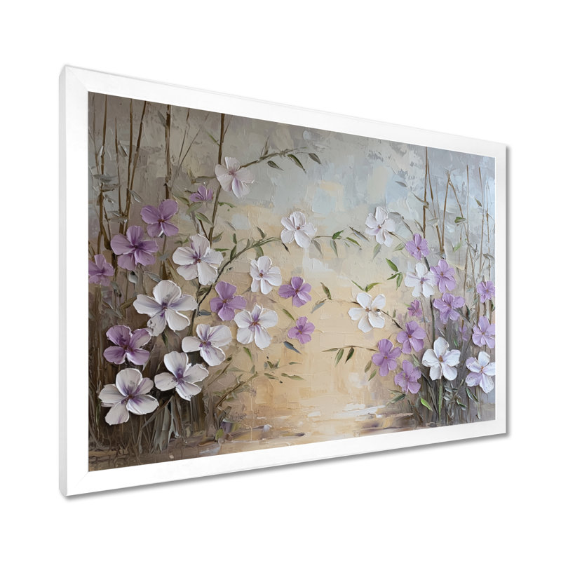 Minimalist Lavender Horizon - Lavande, art mural, H 24 po x l 32 po, Picture Framed, Blanc