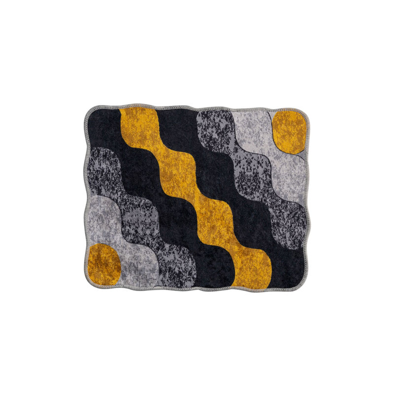 Ensemble de tapis de bain de qualité supérieure (2 pièces) - 100% polyester, antibactérien, antidérapant | Grand 23,6 x 39,4 pouces et petit 19,7 x 23,6 pouces | Jaune élégant, anthracite et gris | Lavable à la machine, parfait pour la maison et la salle de bain