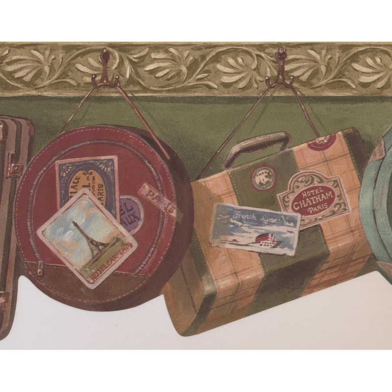 Bordure de papier peint avec valises et sacs Chenier L 0,75 pi x l 180 po, Vert olive