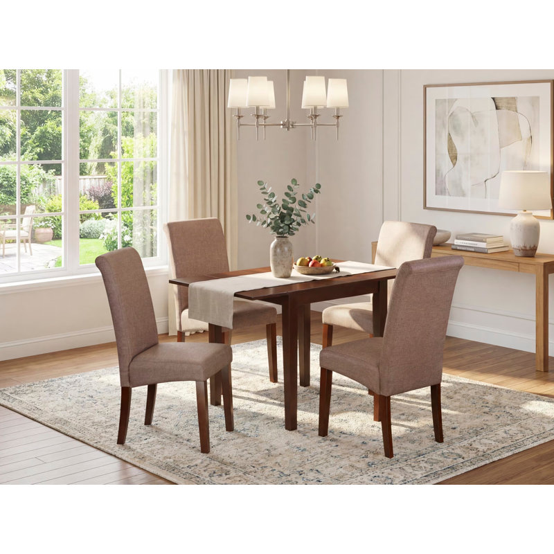Solid Wood Top - Dining Room Set - Seats, Brown , Mahogany, 5 Pieces: 1 Table, 4 Chairs