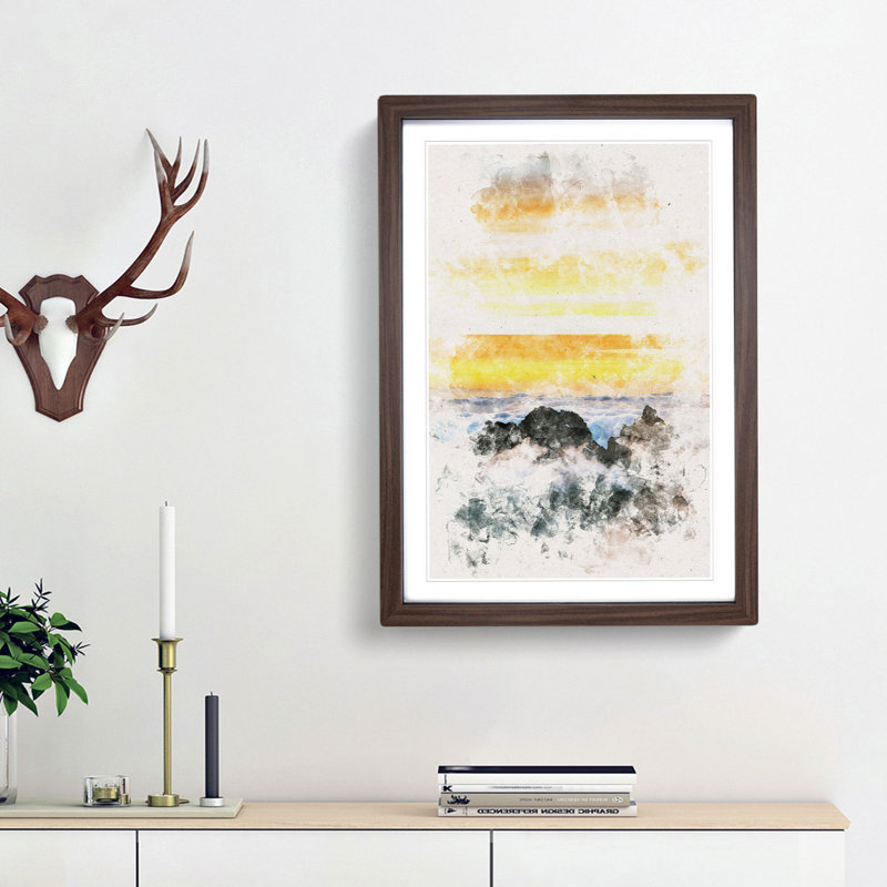 Mountain Peaks - Picture Frame Painting Print, 45cm H x 33cm W x 2cm D, Walnut Framed