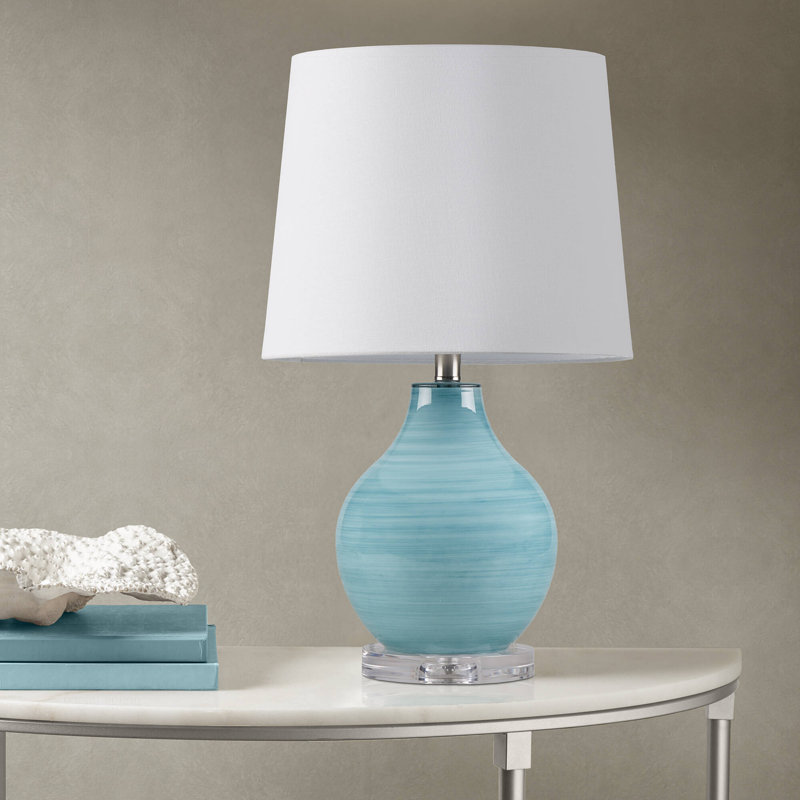 Maelle Blue Aqua Swirl Glass Table Lamp with White Shade
