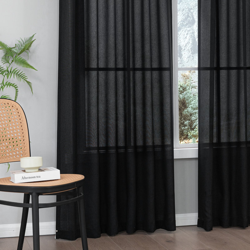 Paire de rideaux semi-transparents Dabachi, L 52 po x L 108 po, Noir