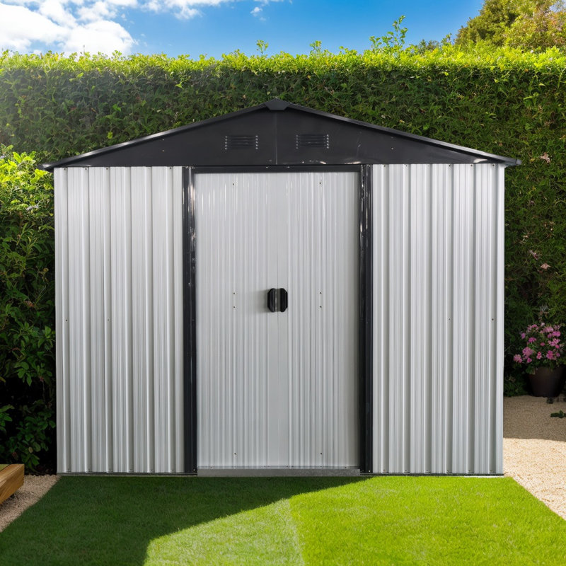 Metal Storage Shed, White/Black Incorrect, 74.75" H x 93" W x 51.75" D