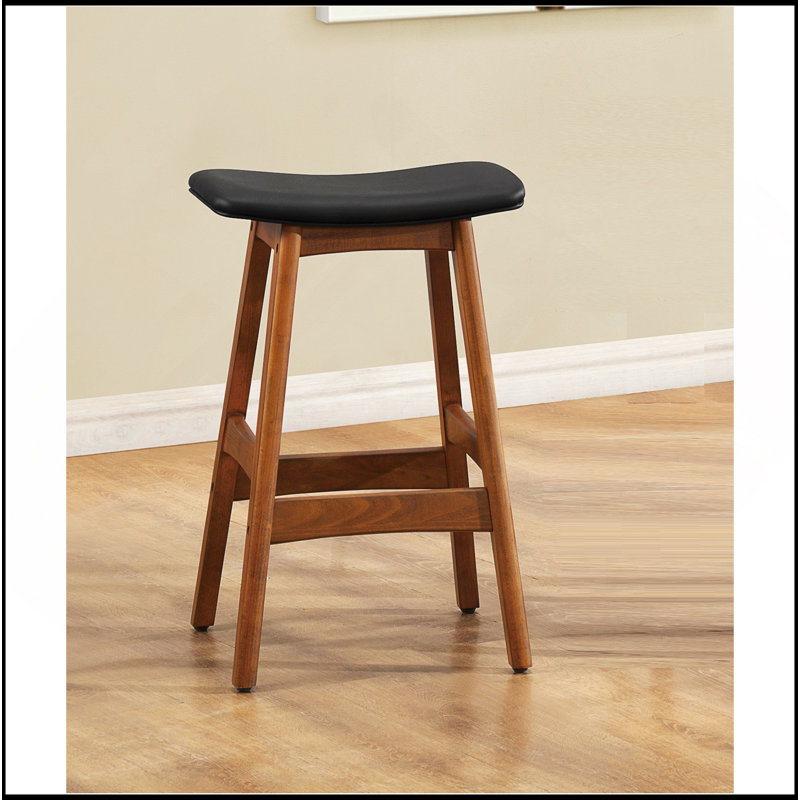 Ensemble de 2 tabourets à hauteur de comptoir en bois massif avec finition en noyer massif de style Mid-Century noir