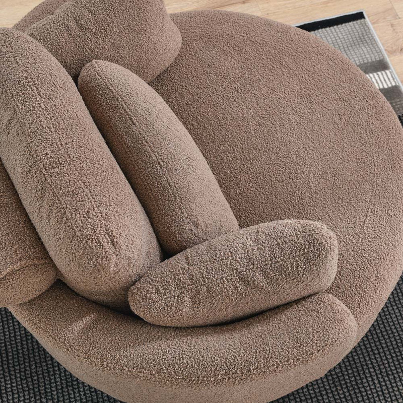Fauteuil demi-tonneau pivotant avec repose-pieds de 51,35 po Mckinnleigh, Polyester café