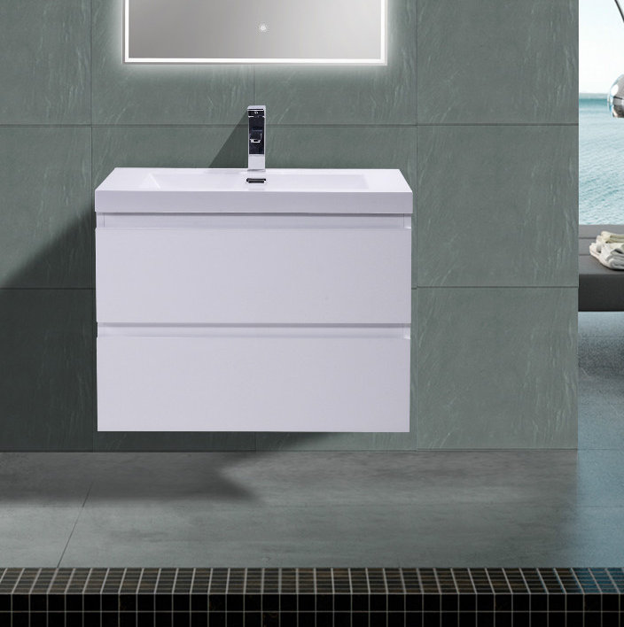 Ensemble de meuble-lavabo simple mural Ninel 30, Blanc lustré