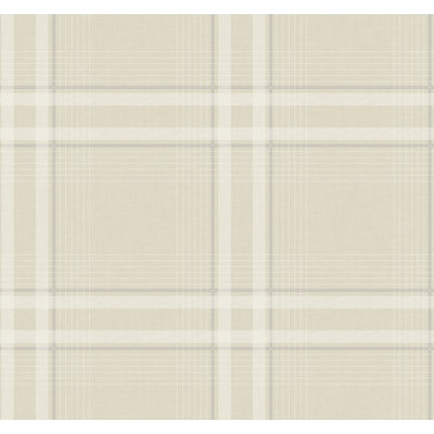 Country Club Plaid Beige Faux Linen Wallpaper