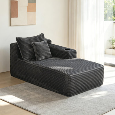 Compression Indoor Chaise Lounges, Plush Grey Fabric Modern Home Lounger
