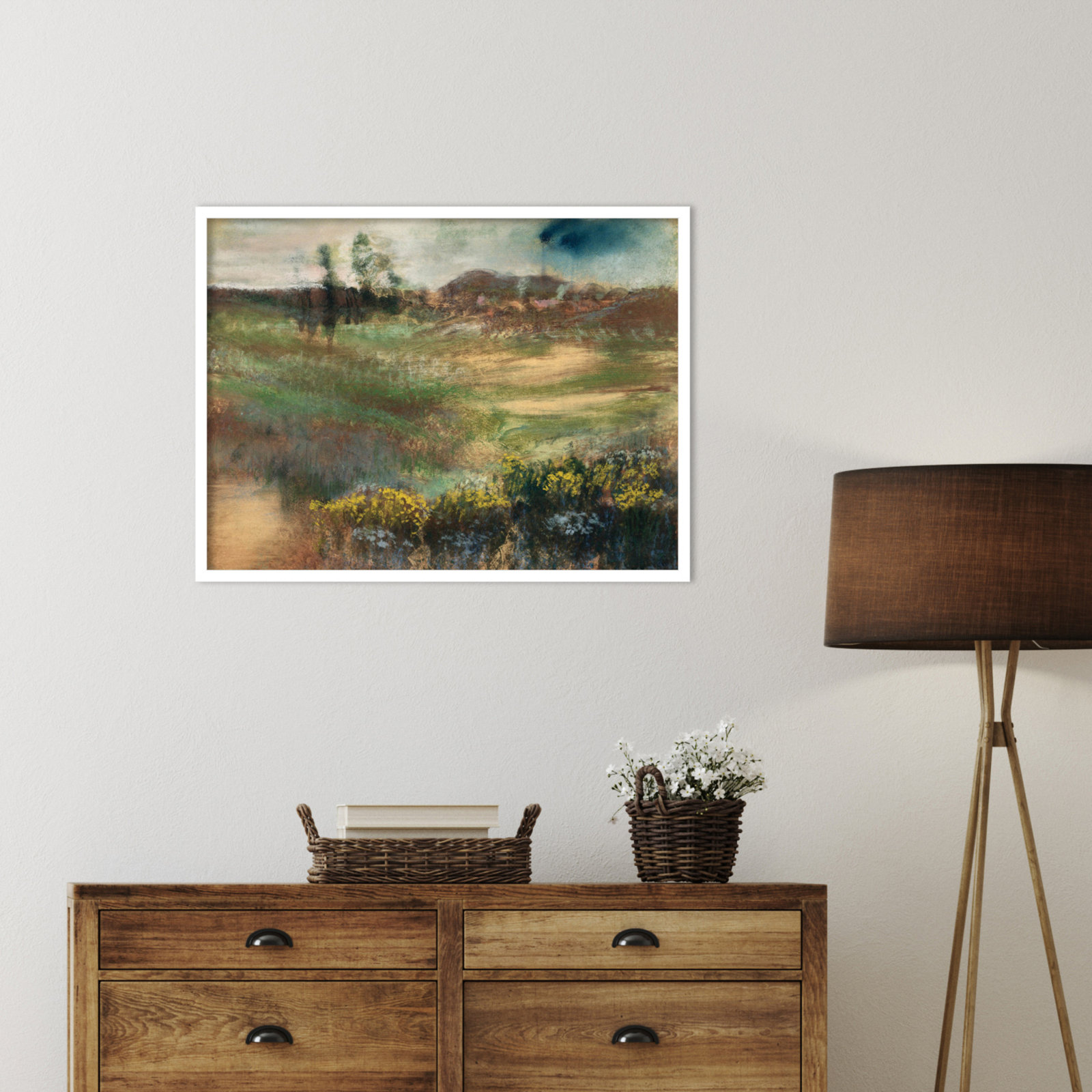 Edgar Degas's Landscape With Smokestacks Print, 25" H x 33" W, White Framed