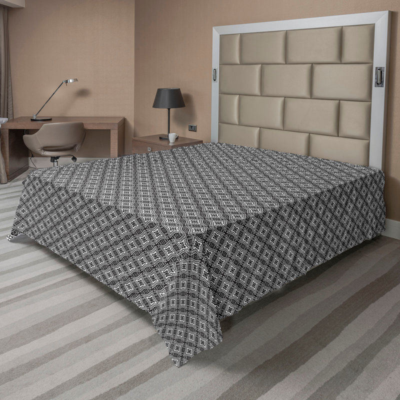 Drap plat moderne de style bohème Ambesonne, Drap plat grand, Gris anthracite, gris, blanc cassé / géométriqu