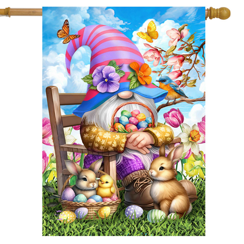 Drapeau de Pâques, maison de gnome, Pâques bleu/violet/rose